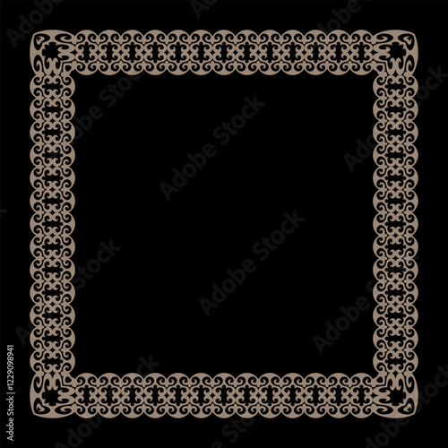 Vector gold vintage border frame in Victorian style on black background. Rectangle ornament. Square frame. Ornate gold Lace frame for square surfaces, invitations, textiles, embroider, stained glass 