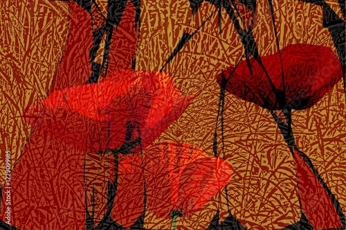 Poppies in the grass, alienated