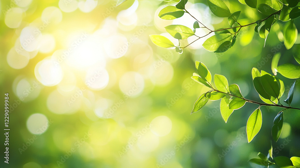 Sunlit green leaves illuminated by soft morning light, creating a serene and vibrant natural scene. Close-up of fresh green leaves on a tree branch with a blurred bokeh background Sunlit green leaves illuminated by soft morning light, creating a serene and vibrant natural scene. Close-up of fresh green leaves on a tree branch with a blurred bokeh background