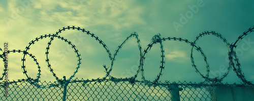 Barbed Wire Fence, Cloudy Sky, Security