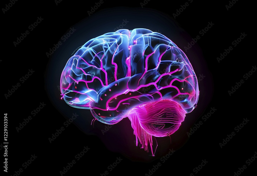 Abstract digital brain made of interconnected lines and glowing circuits in neon colors, representing artificial intelligence processing information, AI generated Abstract digital brain made of interconnected lines and glowing circuits in neon colors, representing artificial intelligence processing information, AI generated
