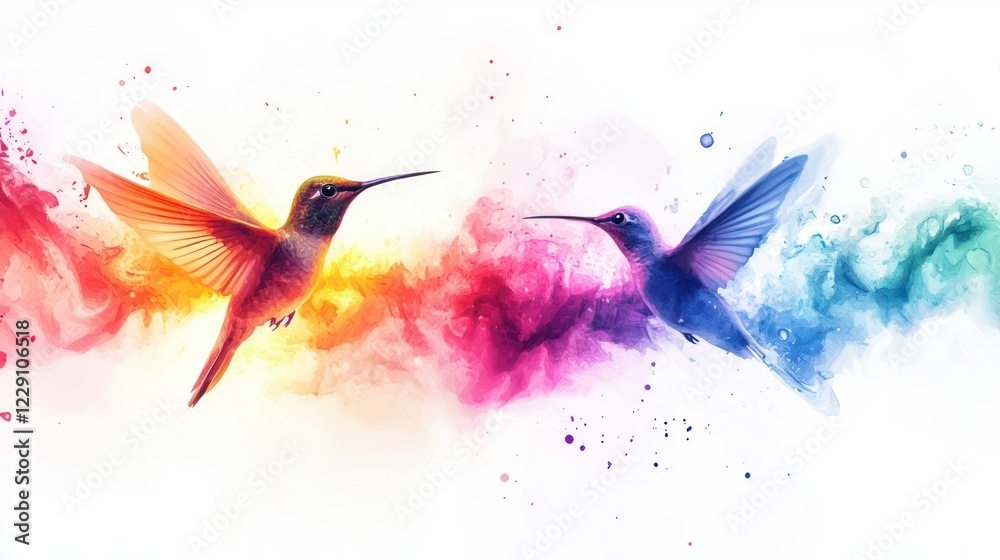 Obraz premium Watercolor hummingbirds, social media profile picture, white background