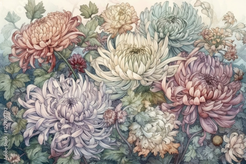 Wallpaper Mural dahlias, watercolor, illustration., watercolor style, Generative AI Torontodigital.ca