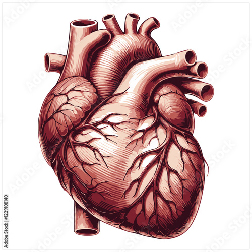 Human heart anatomy model. Vector images are produced from the tracing process.