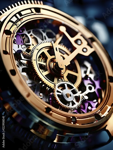 AI generated mechanical watch close up with shimmering digital component photo