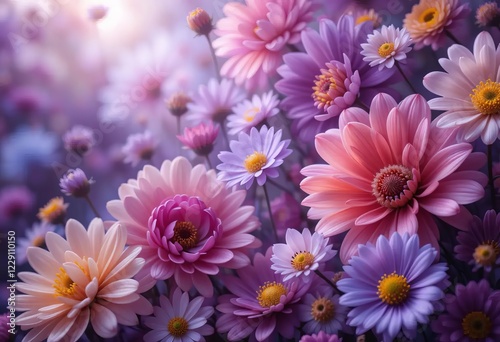 A close-up photo of colorful flowers with a purple background