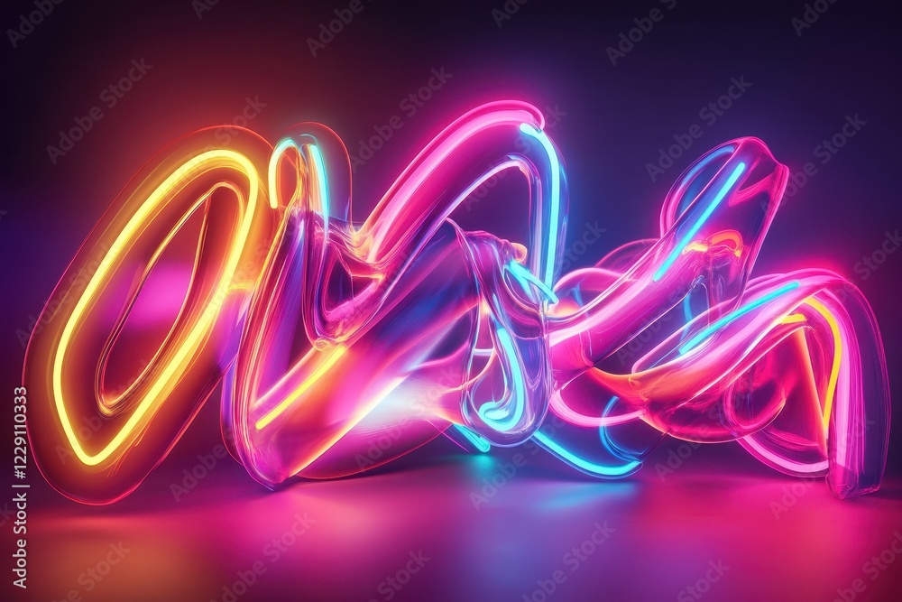 Vibrant neon shapes twisting and intertwining in a dynamic light display during the night, start text over moving neon shapes Vibrant neon shapes twisting and intertwining in a dynamic light display during the night, start text over moving neon shapes
