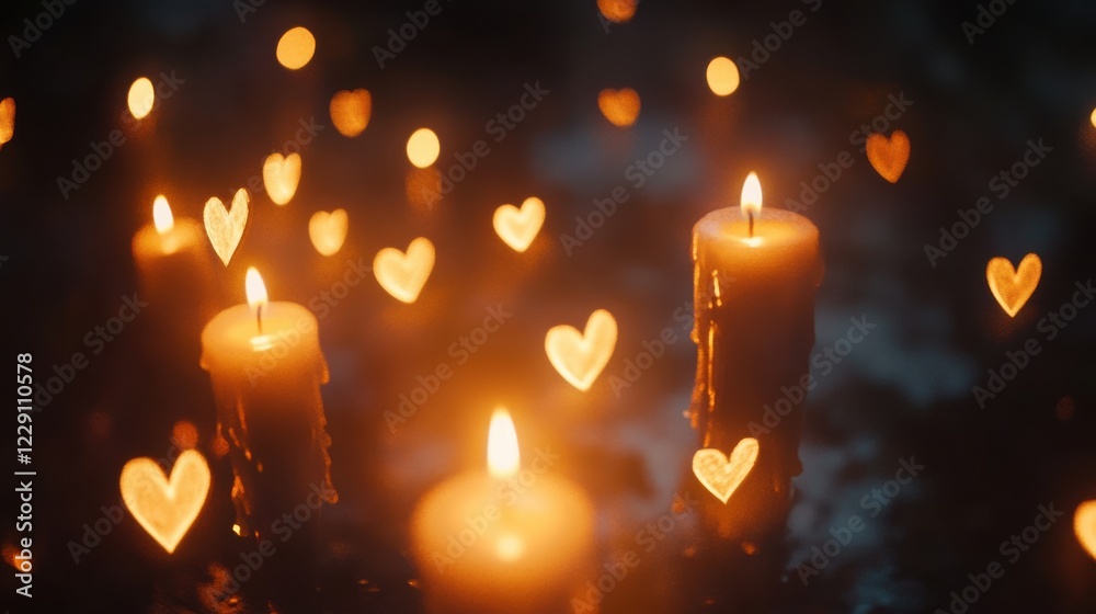 custom made wallpaper toronto digitalA serene arrangement of candles glowing softly, creating heart-shaped light reflections.