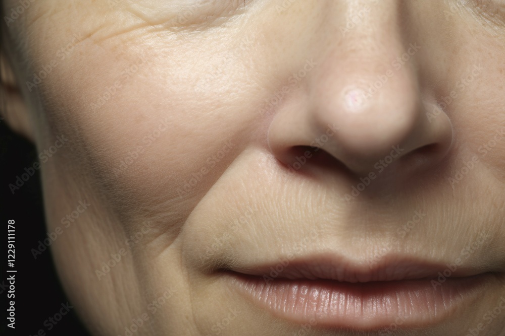 Obraz premium Close up of nasolabial folds around nose and mouth on middle aged womanKI generiert, generiert AI generated