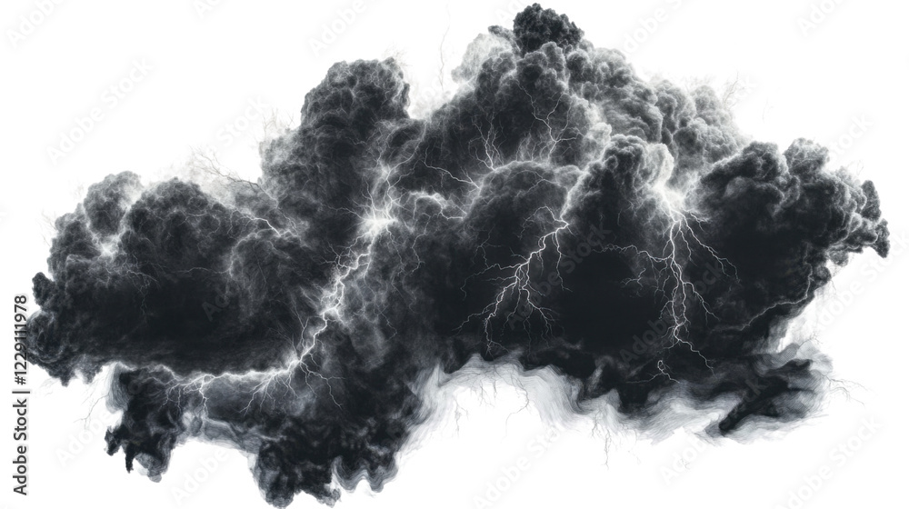 Dark thunderstorm clouds with intense lightning. Transparent background Dark thunderstorm clouds with intense lightning. Transparent background