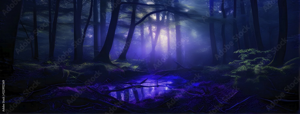 Obraz premium AI generated ethereal mystical forest scene with digital glow effects