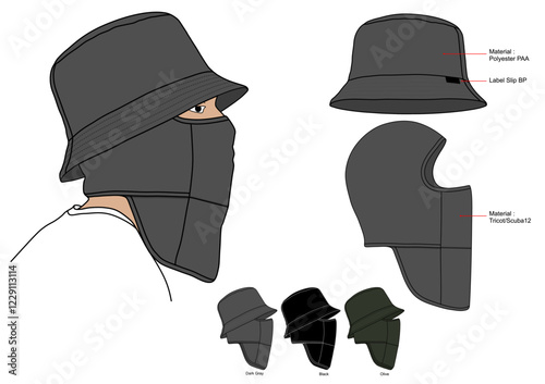 BUCKET HAT WITH BUFF DESIGN TEMPLATE WITH COMBO COLOUR