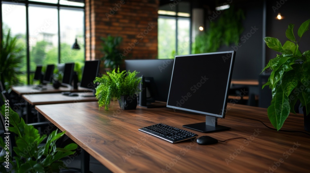 Modern Office Workspace with Plants Modern Office Workspace with Plants