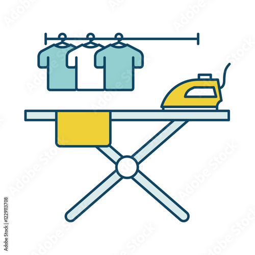 Ironing Services – Professional Fabric Care with Ironing Board and Iron to Ensure Smooth and Wrinkle-Free Clothes for Home or Laundry Use. Vector illustration.