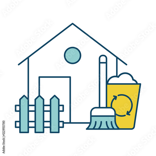 Bathroom Cleaning – Toilet Brush and Toilet Representing Hygiene, Sanitization, and Maintenance for Clean, Fresh, and Well-Maintained Bathrooms. Vector illustration.