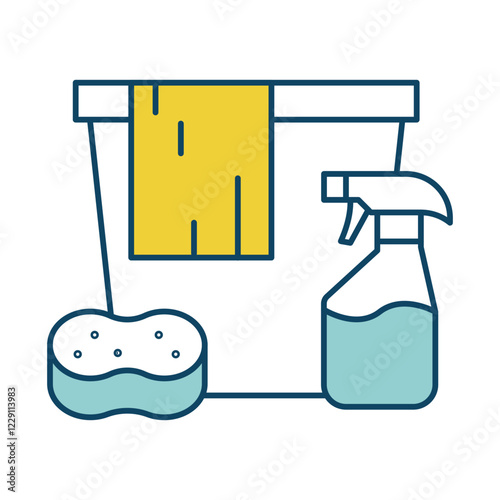 Deep Cleaning – Sponge and Cleaning Tools Representing Thorough, Detailed Sanitation to Achieve a Hygienic and Spotlessly Clean Home or Office. Vector illustration.