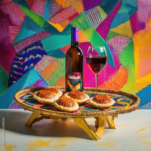 A glass of wine paired with a plate of food, perfect for a cozy dinner or picnic photo