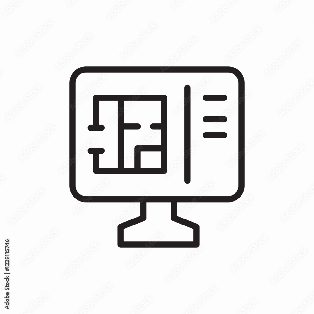 Digital house plan screen icon vector sign Digital house plan screen icon vector sign