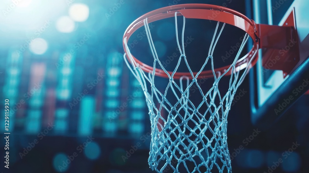 A close-up view of a basketball hoop, showcasing the intricate details of the net, perfect for sports enthusiasts and basketball-related themes.