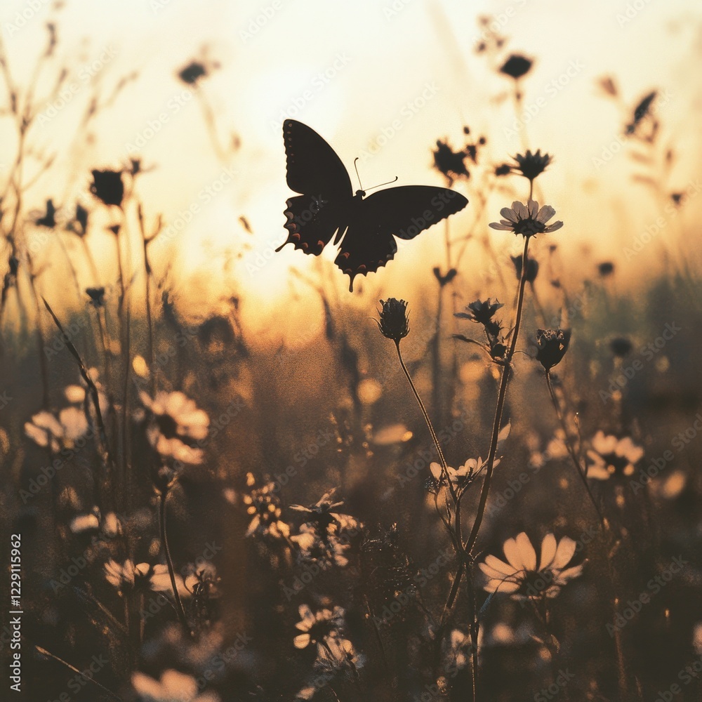 custom made wallpaper toronto digitalSilhouette Butterfly in a Golden Sunset Meadow
