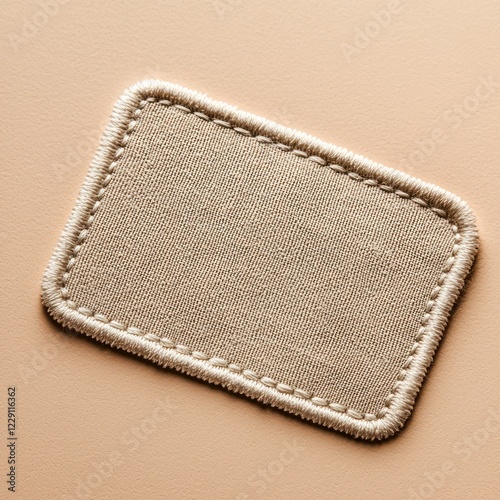 Rectangular embroidered fabric patch of high quality, its detailed stitched edges set against a neutral backdrop.