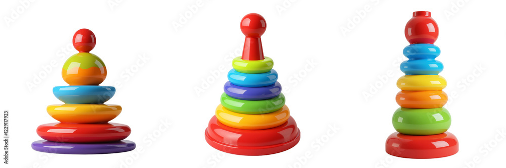 Colorful Stacking Toys Displaying Cone, Rounded, and Elongated Shapes Colorful Stacking Toys Displaying Cone, Rounded, and Elongated Shapes