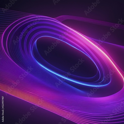 Neon light trails forming an abstract oval shape with a futuristic aura, AI generated