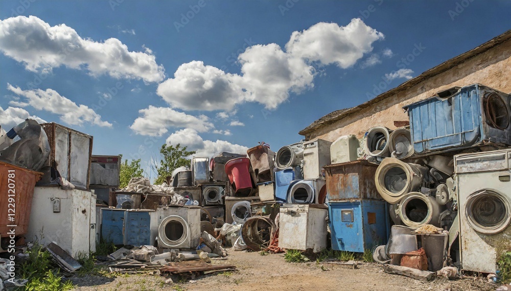 Symbolism, large junkyard with household appliances, scrap metal, AI-generated, AI-generated, AI generated Symbolism, large junkyard with household appliances, scrap metal, AI-generated, AI-generated, AI generated