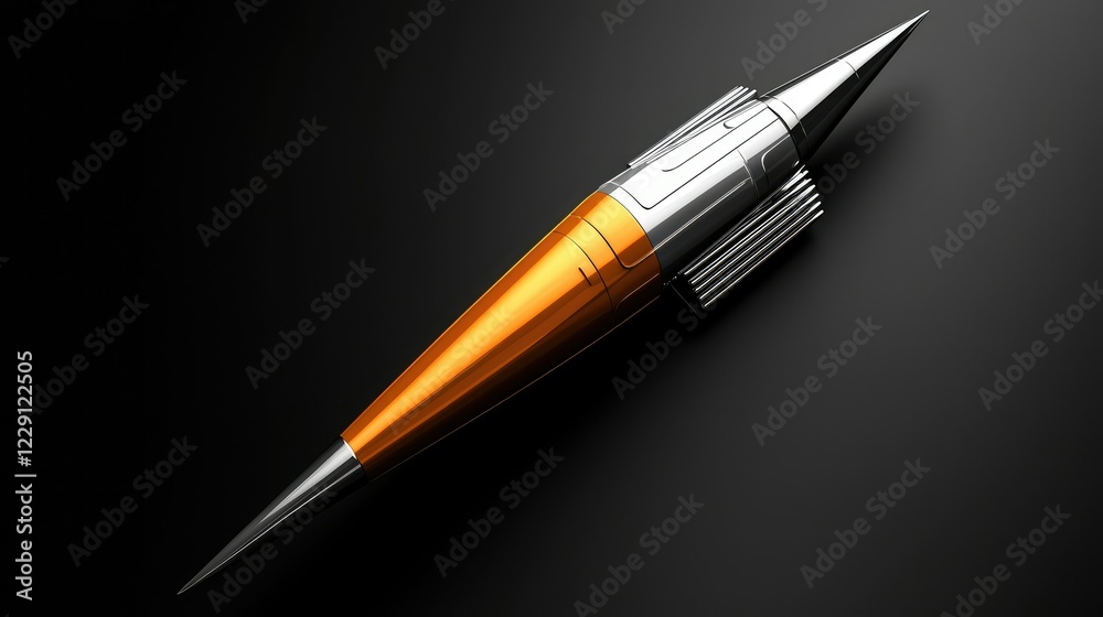 Naklejka premium Futuristic Silver and Orange Rocket Design on Dark Background