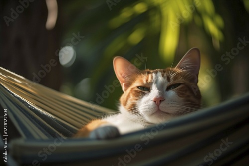 Can relaxing in hammock under tropical trees. KI generiert, generiert AI generated photo