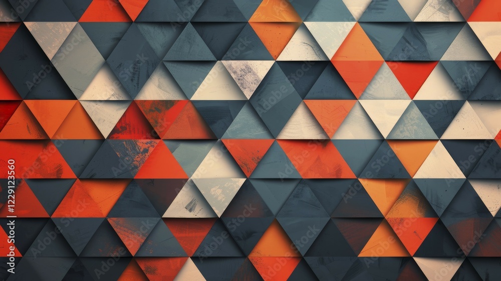 Abstract geometric pattern with triangles in orange and blue, creating a textured, repetitive design, AI generated Abstract geometric pattern with triangles in orange and blue, creating a textured, repetitive design, AI generated
