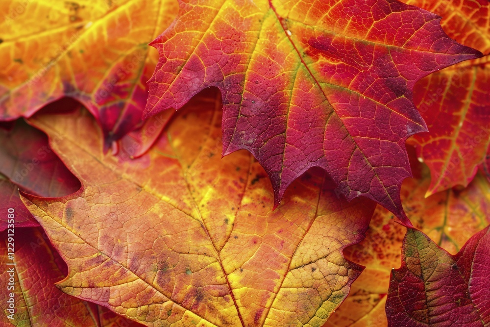 Close up of colorful maple autumn leaves. Generative AI, AI generated