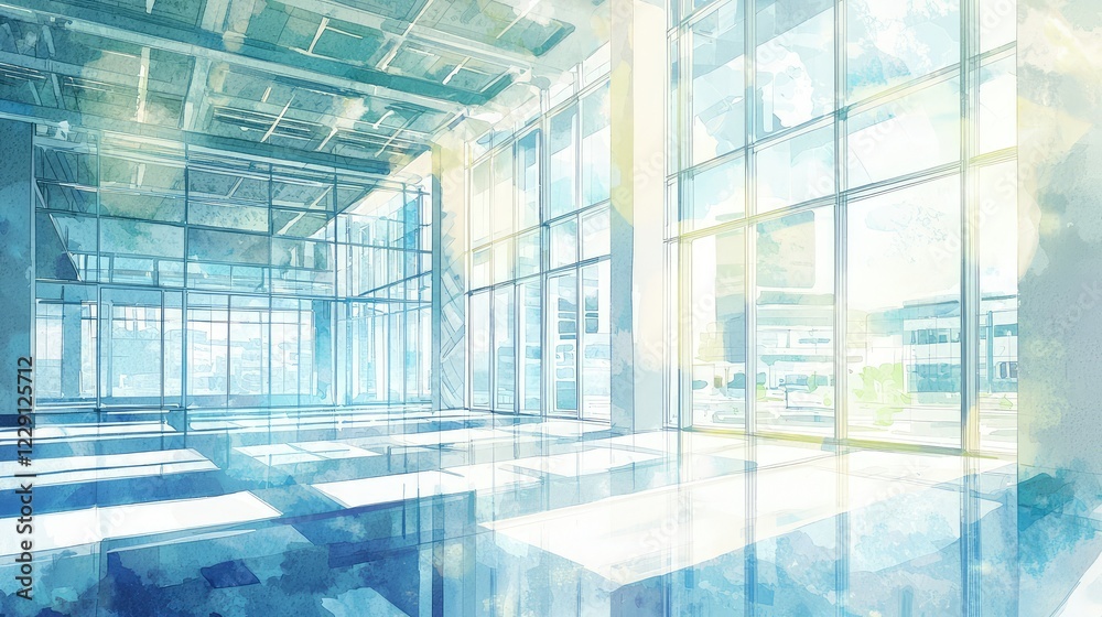 Bright Modern Interior with Large Windows and Sunlight Reflection Bright Modern Interior with Large Windows and Sunlight Reflection