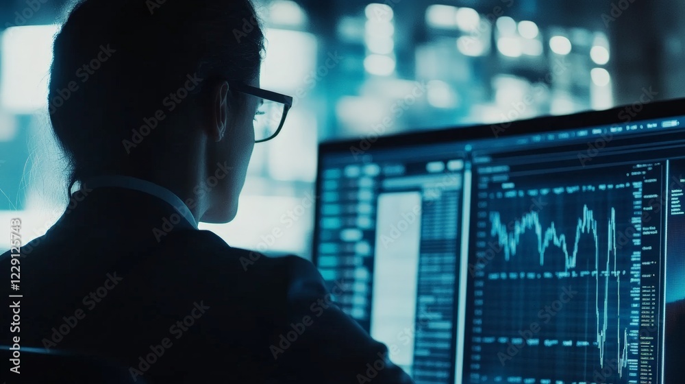 Analysts use computers and dashboards for business data analysis and information management systems.