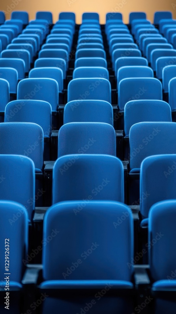Rows of blue chairs in a modern auditorium or conference hall. Rows of blue chairs in a modern auditorium or conference hall.