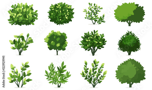 Vector Cartoon Shrub Bush Set for Garden Decoration and Landscape Design