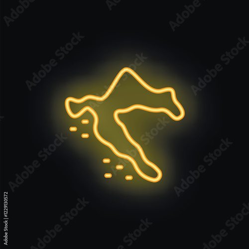 Neon sign style illustration of the country of croatia glowing yellow on black