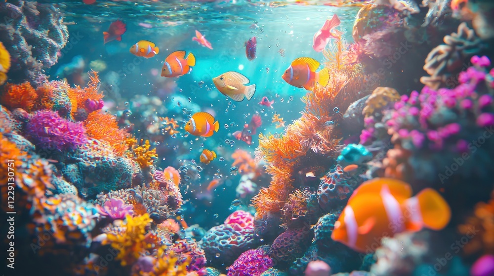 Obraz premium Vibrant Underwater Paradise: A Colorful Coral Reef Ecosystem