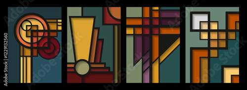 Art Deco Style Decor Set, Vector Art Deco Templates for Retro Posters, Covers, Illustrations, 1920s - 1940s Art Deco Color Mosaics