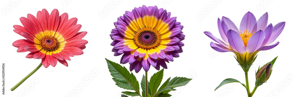 Obraz premium Three Colorful Osteospermum Flowers Displaying Unique Features