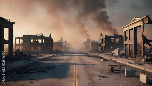 Abandoned Street in a Post-Apocalyptic Urban Environment photo