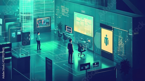 Wallpaper Mural Futuristic Office Environment with Digital Displays and Technology Torontodigital.ca