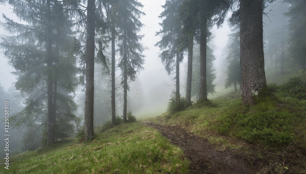 Landscape, Forest, Spruce forest in fog, AI generated, AI generated Landscape, Forest, Spruce forest in fog, AI generated, AI generated