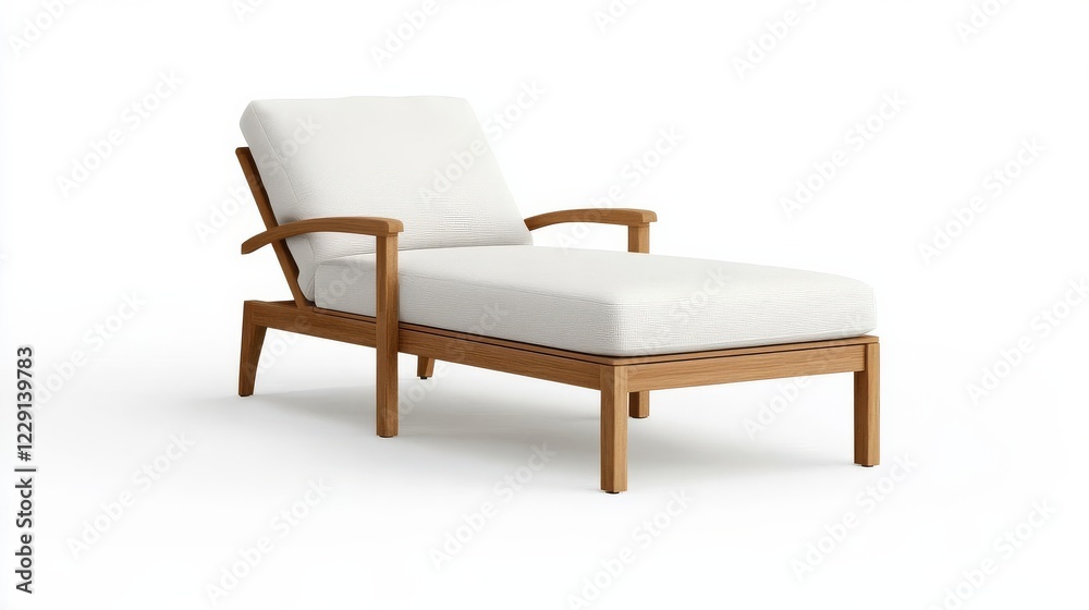 Sleek chaise lounge with contoured teak arms and soft cushions