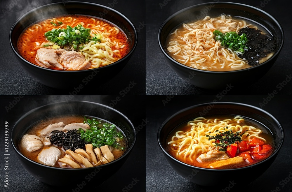 Assortment of snacks on black plates and on a black background, a delicious sight Assortment of snacks on black plates and on a black background, a delicious sight