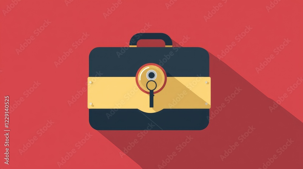 Colorful Briefcase with Lock on Vibrant Red Background Colorful Briefcase with Lock on Vibrant Red Background