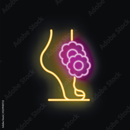Neon icon of skincare treatment applying moisturizer cream or body lotion on leg, depilation concept