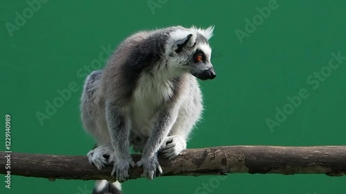 lemur looking in different directions on green screen slow motion