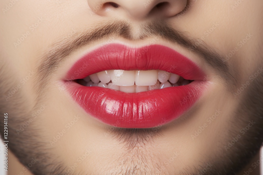 Mouth of man with beard and bright red lipstick. KI generiert, generiert, AI generated Mouth of man with beard and bright red lipstick. KI generiert, generiert, AI generated