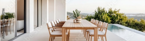 Wallpaper Mural Sleek patio set with wide teak dining table and matching chairs Torontodigital.ca